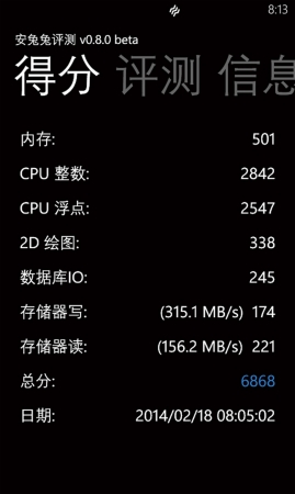 Lumia 525 安兔兔测试得分